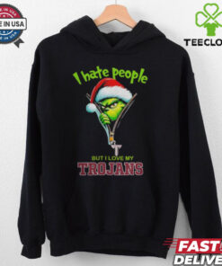 Grinch Santa Hat I Hate People But I Love My Troy Trojans Christmas Logo Shirt