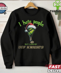 Grinch Santa Hat I Hate People But I Love My UCF Knights Christmas Logo Shirt
