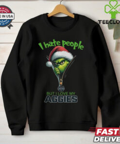 Grinch Santa Hat I Hate People But I Love My Utah State Aggies Christmas Logo Shirt