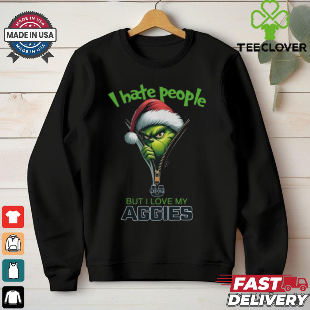 Grinch Santa Hat I Hate People But I Love My Utah State Aggies Christmas Logo Shirt Grinch Santa Hat I Hate People But I Love My Utah State Aggies Christmas Logo Shirt