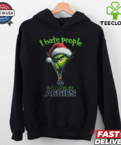 Grinch Santa Hat I Hate People But I Love My Utah State Aggies Christmas Logo Shirt