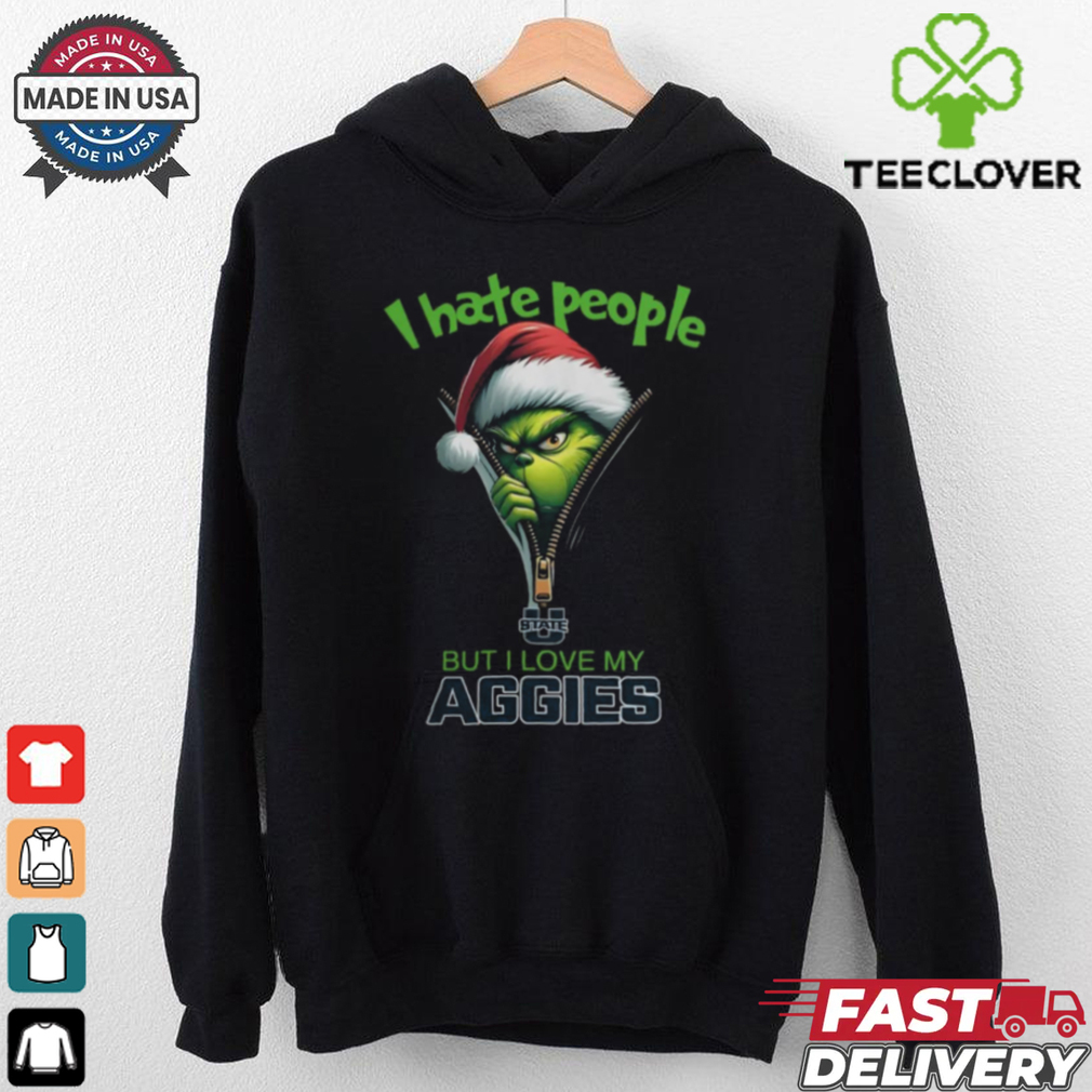 Grinch Santa Hat I Hate People But I Love My Utah State Aggies Christmas Logo Shirt Grinch Santa Hat I Hate People But I Love My Utah State Aggies Christmas Logo Shirt