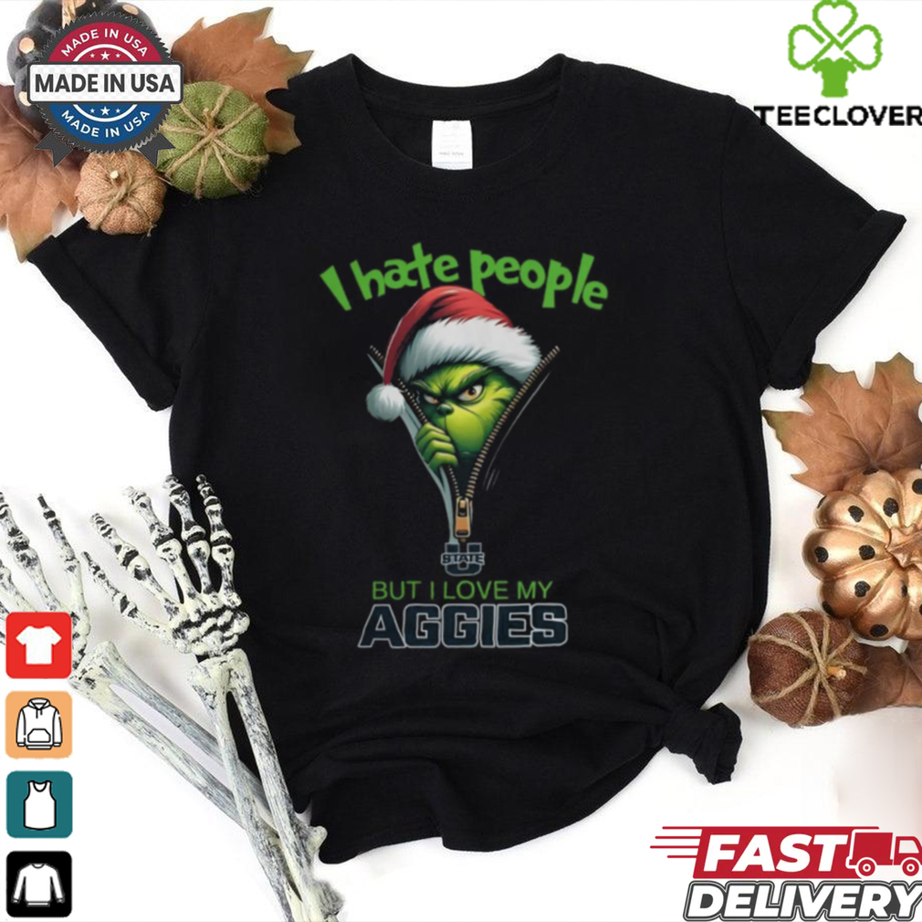 Grinch Santa Hat I Hate People But I Love My Utah State Aggies Christmas Logo Shirt Grinch Santa Hat I Hate People But I Love My Utah State Aggies Christmas Logo Shirt