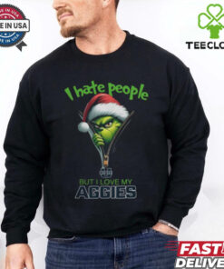 Grinch Santa Hat I Hate People But I Love My Utah State Aggies Christmas Logo Shirt
