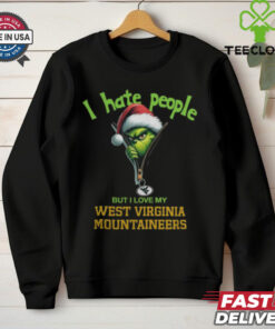Grinch Santa Hat I Hate People But I Love My West Virginia Mountaineers Christmas Logo Shirt