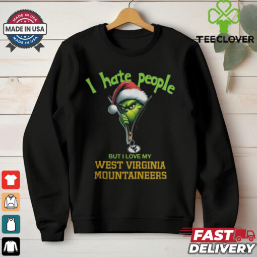 Grinch Santa Hat I Hate People But I Love My West Virginia Mountaineers Christmas Logo Shirt