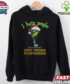 Grinch Santa Hat I Hate People But I Love My West Virginia Mountaineers Christmas Logo Shirt