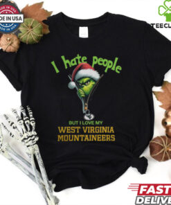 Grinch Santa Hat I Hate People But I Love My West Virginia Mountaineers Christmas Logo Shirt