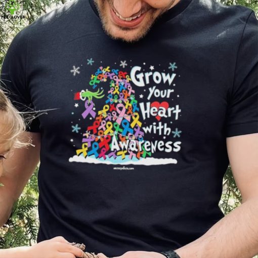 Grinch Santa Hug Cancer Grow Your Heart With Awareness Tree Merry Christmas Shirt