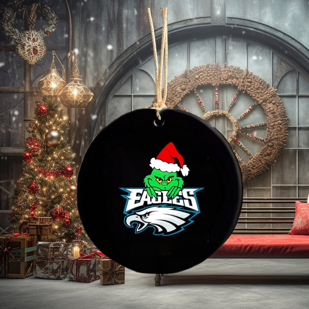 Grinch Santa Philadelphia Eagles Christmas love Eagles logo ornament Grinch Santa Philadelphia Eagles Christmas love Eagles logo ornament