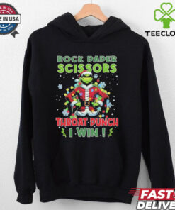 Grinch Santa rock paper scissors throat punch I win Christmas shirt