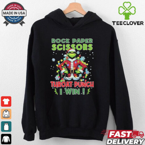 Grinch Santa rock paper scissors throat punch I win Christmas shirt