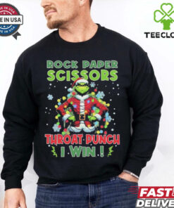 Grinch Santa rock paper scissors throat punch I win Christmas shirt