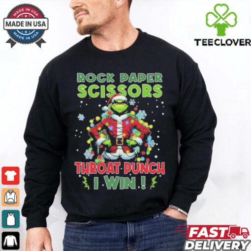 Grinch Santa rock paper scissors throat punch I win Christmas shirt