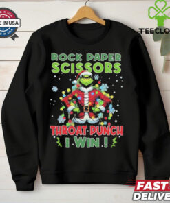 Grinch Santa rock paper scissors throat punch I win Christmas shirt