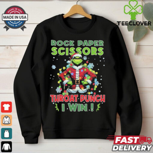 Grinch Santa rock paper scissors throat punch I win Christmas shirt