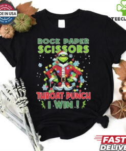 Grinch Santa rock paper scissors throat punch I win Christmas shirt