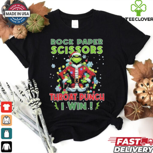 Grinch Santa rock paper scissors throat punch I win Christmas shirt