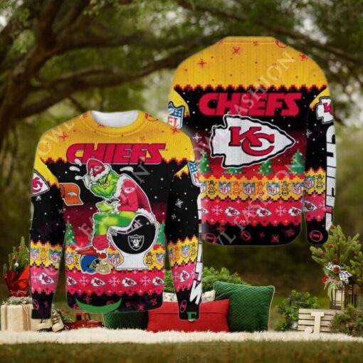 Grinch Stole Christmas Kansas City Chiefs The Toilet American Football NFL Ugly Sweater Jumper