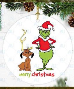 Grinch With Santa Hat And Max Tree Decoration 2023 Christmas Ornament