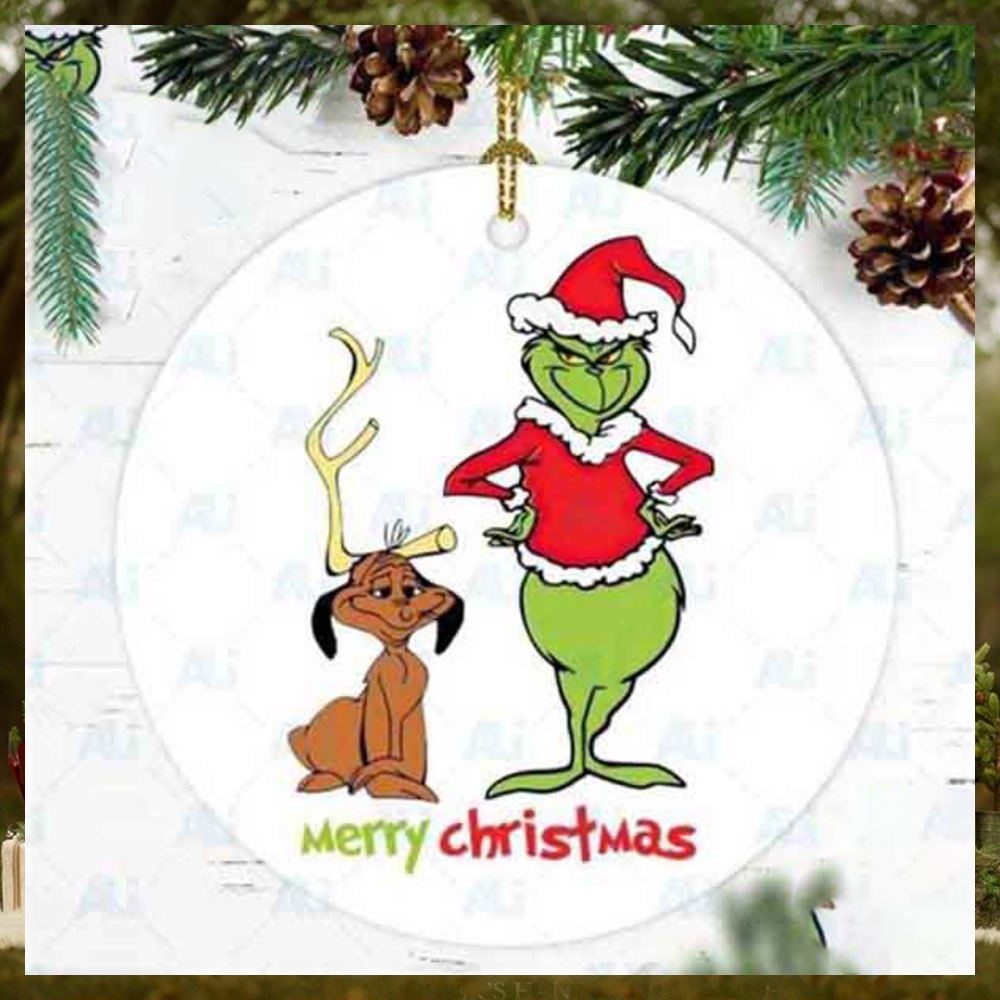 Grinch With Santa Hat And Max Tree Decoration 2023 Christmas Ornament Grinch With Santa Hat And Max Tree Decoration 2023 Christmas Ornament