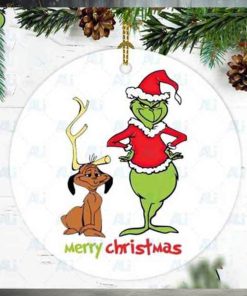 Grinch With Santa Hat And Max Tree Decoration 2023 Christmas Ornament
