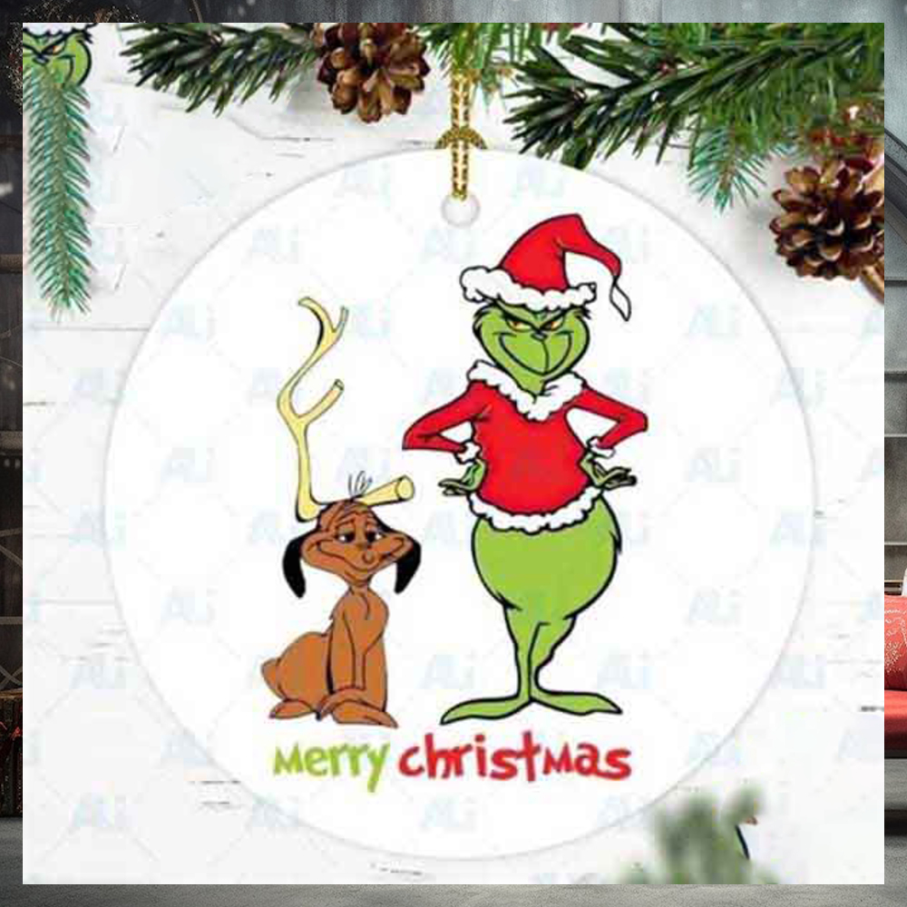 Grinch With Santa Hat And Max Tree Decoration 2023 Christmas Ornament Grinch With Santa Hat And Max Tree Decoration 2023 Christmas Ornament