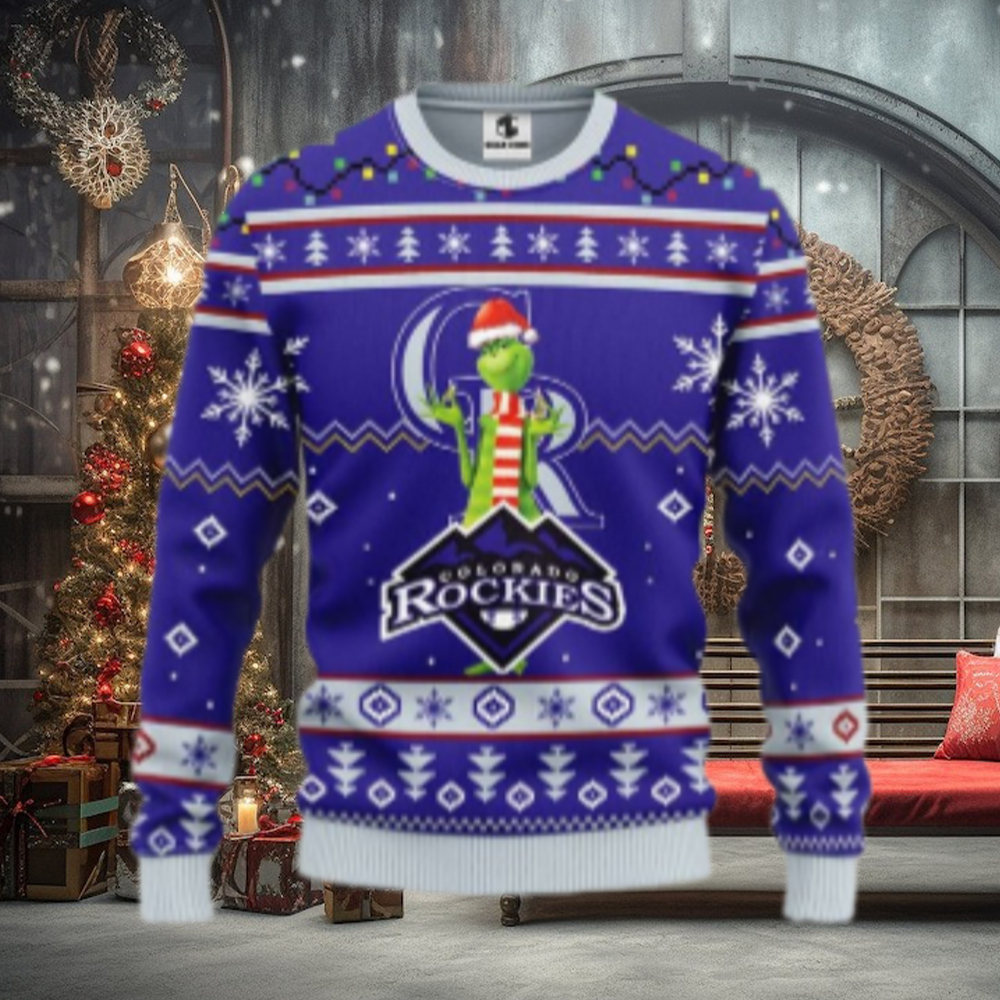 Grinch With Scarf Colorado Rockies Ugly Sweater Snowflake Design Grinch With Scarf Colorado Rockies Ugly Sweater Snowflake Design