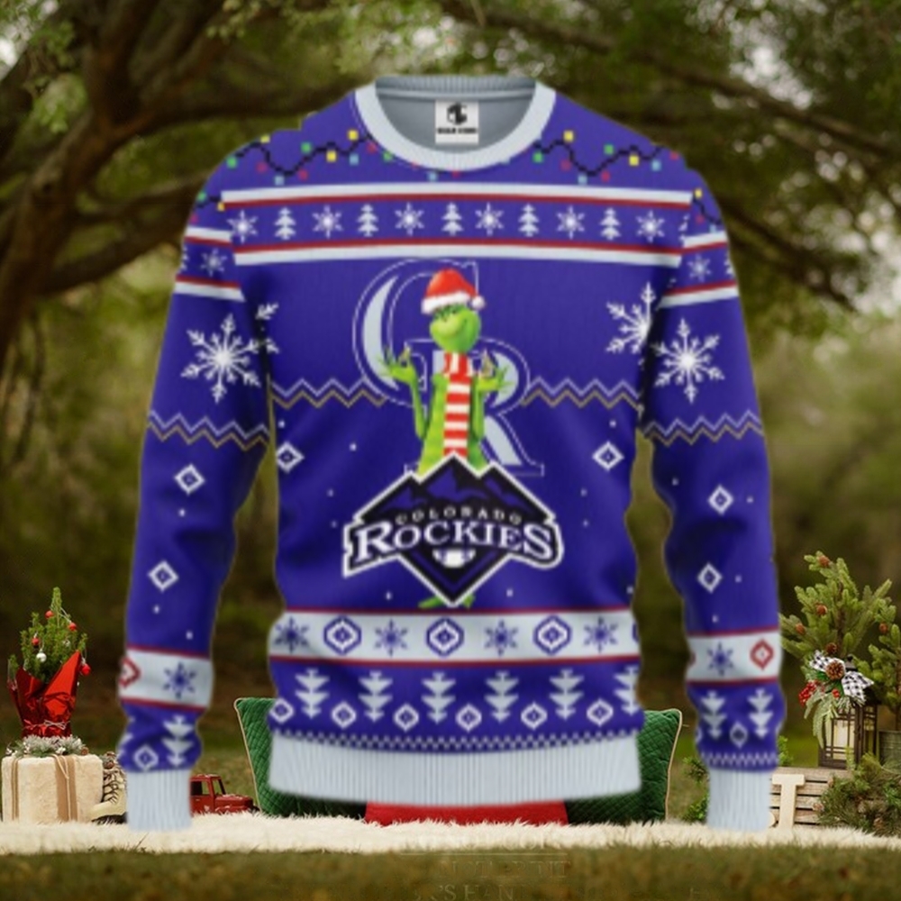 Grinch With Scarf Colorado Rockies Ugly Sweater Snowflake Design Grinch With Scarf Colorado Rockies Ugly Sweater Snowflake Design