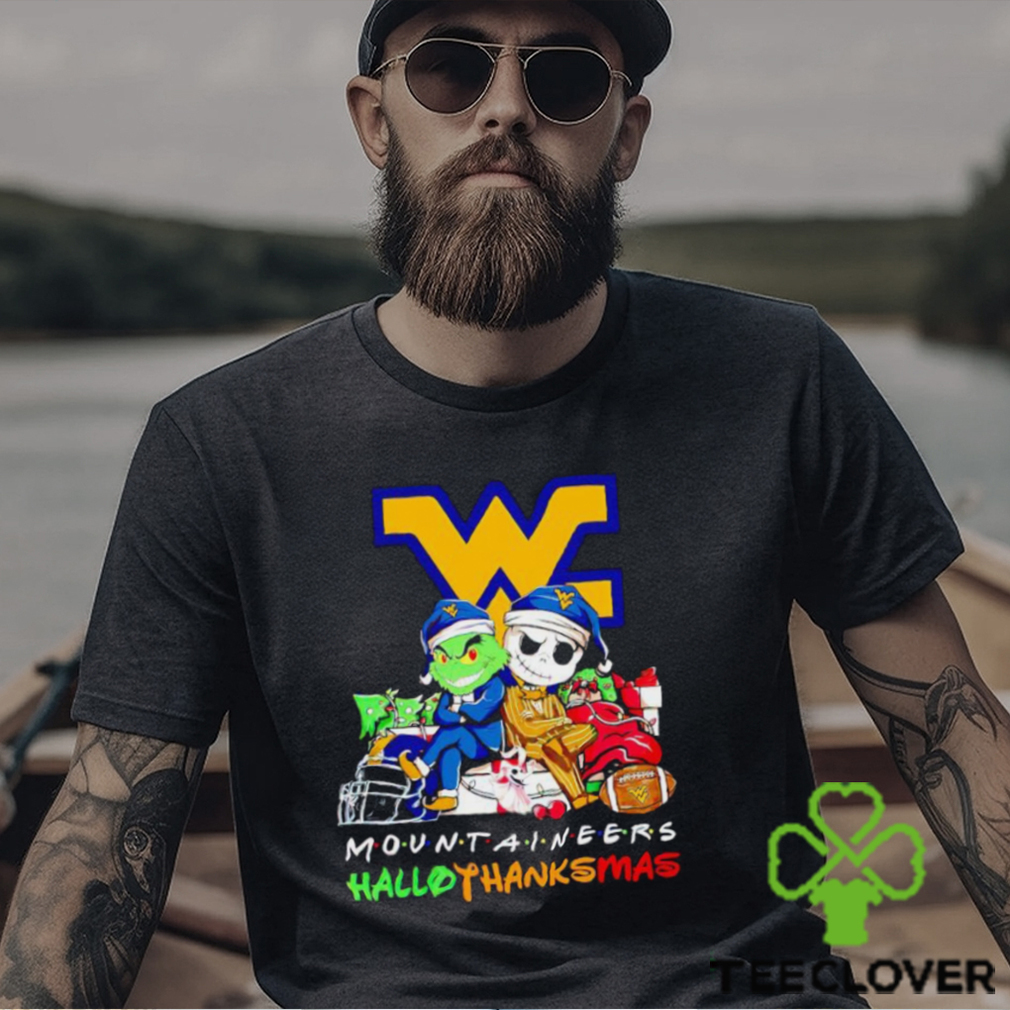 Grinch and Jack Skellington friends Mountaineers HalloThanksMas shirt Grinch and Jack Skellington friends Mountaineers HalloThanksMas shirt