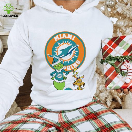 Grinch and Max dog NFL Miami Dolphins football helmet logo hoodie, sweater, longsleeve, shirt v-neck, t-shirt