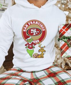 Grinch and Max dog NFL San Francisco 49ers football helmet logo hoodie, sweater, longsleeve, shirt v-neck, t-shirt