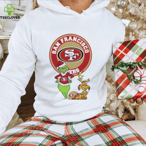 Grinch and Max dog NFL San Francisco 49ers football helmet logo hoodie, sweater, longsleeve, shirt v-neck, t-shirt