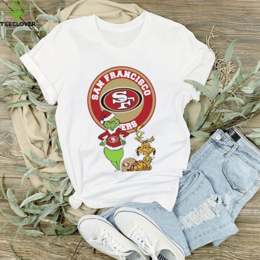 Grinch and Max dog NFL San Francisco 49ers football helmet logo hoodie, sweater, longsleeve, shirt v-neck, t-shirt