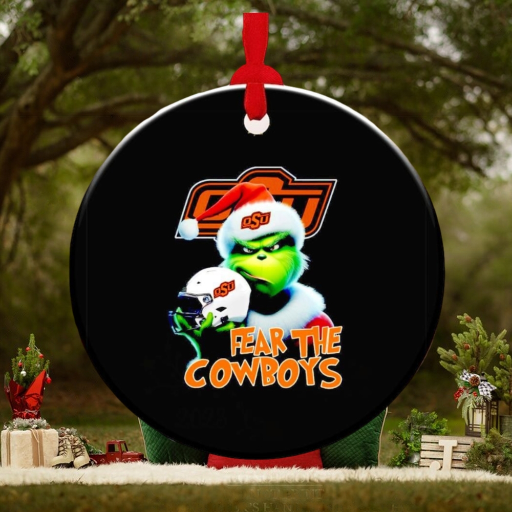Grinch fear the Oklahoma State Cowboys Christmas ornament Grinch fear the Oklahoma State Cowboys Christmas ornament