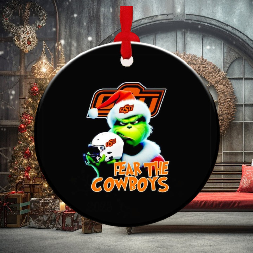 Grinch fear the Oklahoma State Cowboys Christmas ornament Grinch fear the Oklahoma State Cowboys Christmas ornament
