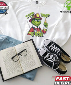 Grinch fireman stop drop and roll Merry Christmas shirt