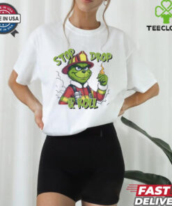 Grinch fireman stop drop and roll Merry Christmas shirt