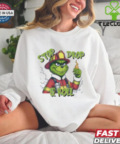 Grinch fireman stop drop and roll Merry Christmas shirt
