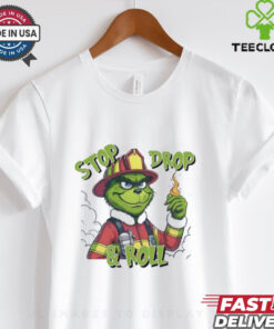 Grinch fireman stop drop and roll Merry Christmas shirt