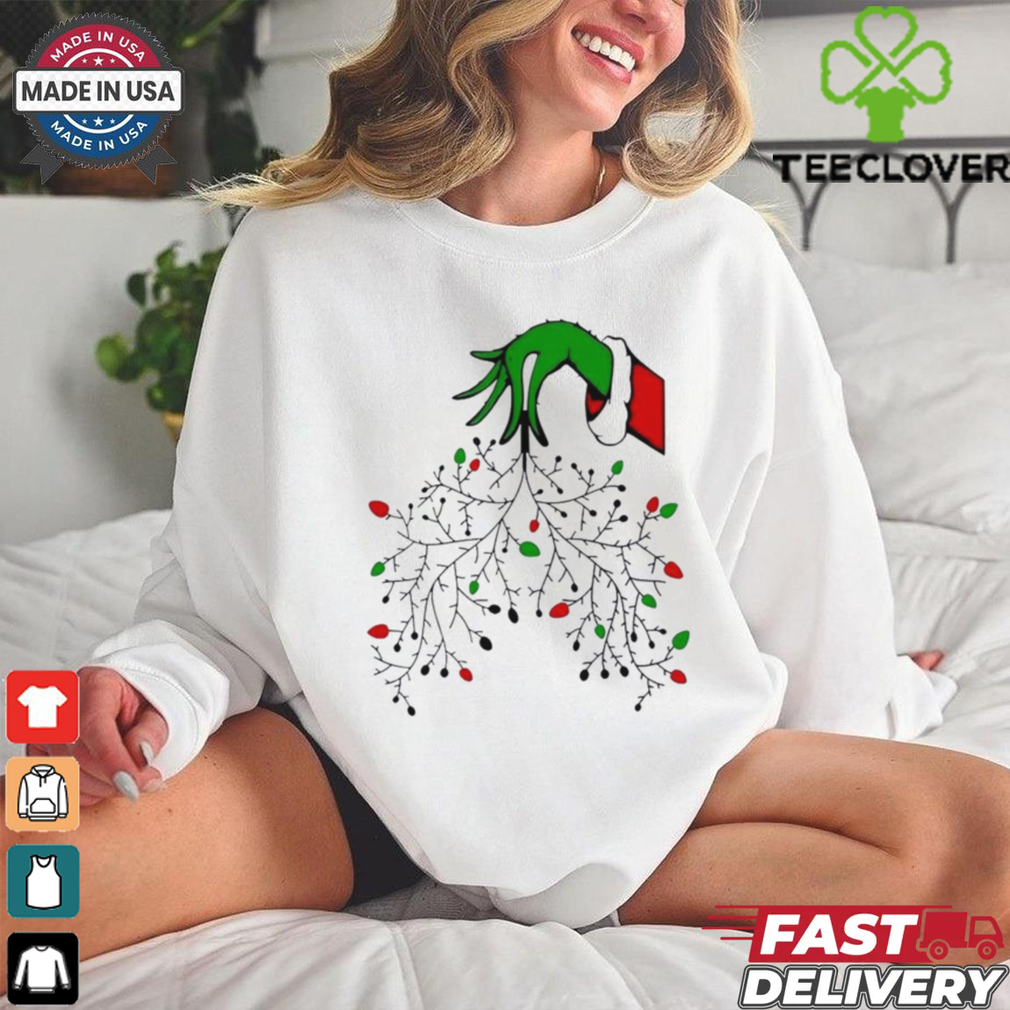 Grinch hand hold dry tree lights Christmas shirt Grinch hand hold dry tree lights Christmas shirt