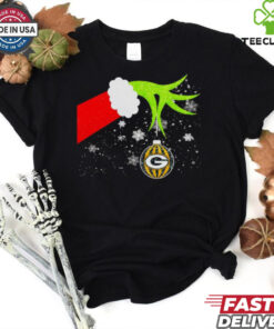 Grinch hand holding ornament Packers football Christmas hoodie, sweater, longsleeve, shirt v-neck, t-shirt