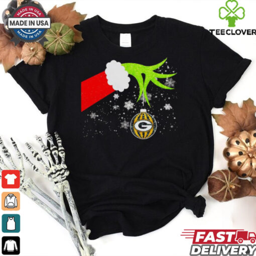 Grinch hand holding ornament Packers football Christmas hoodie, sweater, longsleeve, shirt v-neck, t-shirt