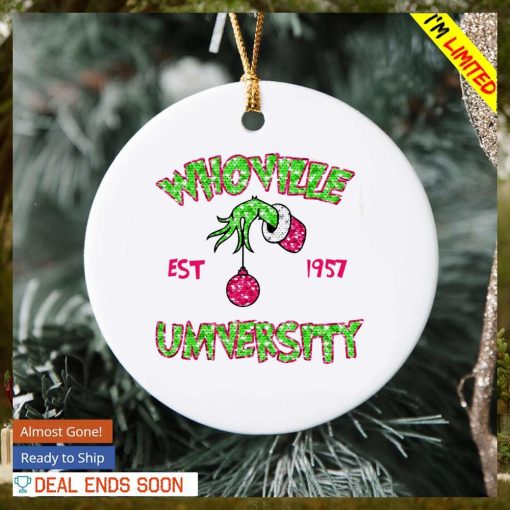 Grinch hand whoville university est 1957 Christmas ornament