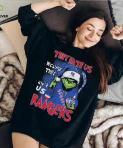 Grinch hat santa NFL they hate us because they ain’t us rangers Football Shirt