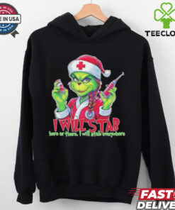 Grinch nurse I will stab here or there I will stab everywhere Merry Christmas shirt