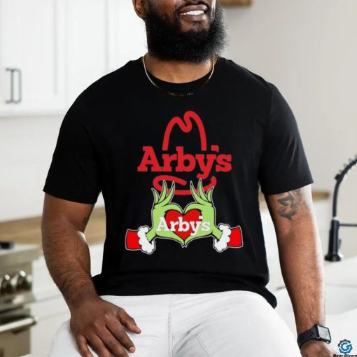 Grinch santa love Arby’s logo christmas hoodie, sweater, longsleeve, shirt v-neck, t-shirt