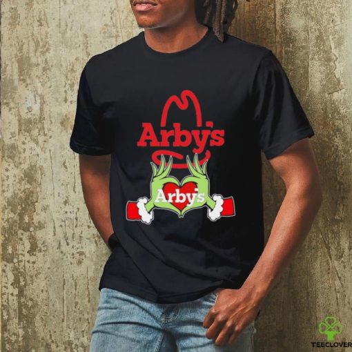 Grinch santa love Arby’s logo christmas hoodie, sweater, longsleeve, shirt v-neck, t-shirt