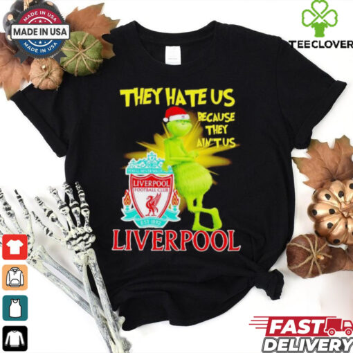 Grinch stands lean on Liverpool FC they hate us because in’t us Christmas hoodie, sweater, longsleeve, shirt v-neck, t-shirt