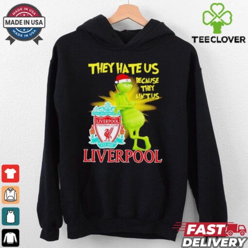 Grinch stands lean on Liverpool FC they hate us because in’t us Christmas hoodie, sweater, longsleeve, shirt v-neck, t-shirt